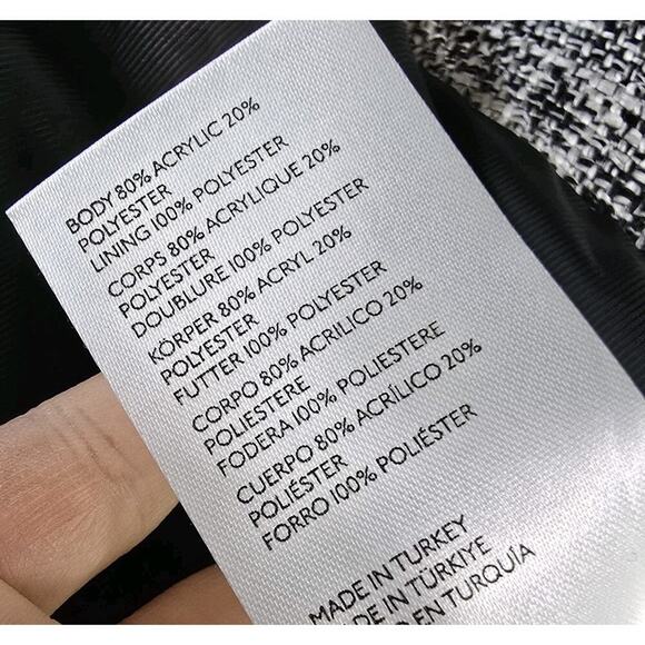 Anthropologie Blazer Women 4 P Black White Tweed Fringe Crop Boucle Pearl Maeve - Picture 11 of 13